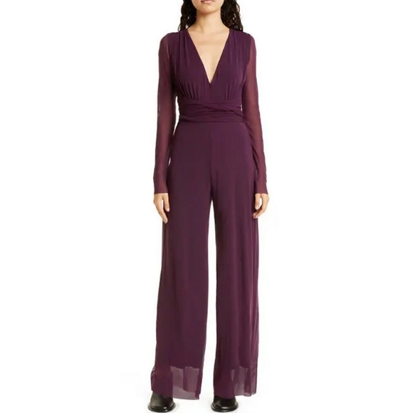 FUZZI TUTA WIDE LEG LONG SLEEVE MESH JUMPSUIT Womens XL - Picture 1 of 4